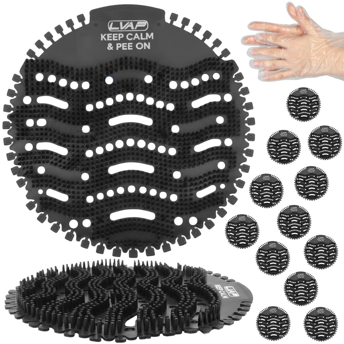 Urinal Screen Deodorizer + Gloves Black 12-Pack