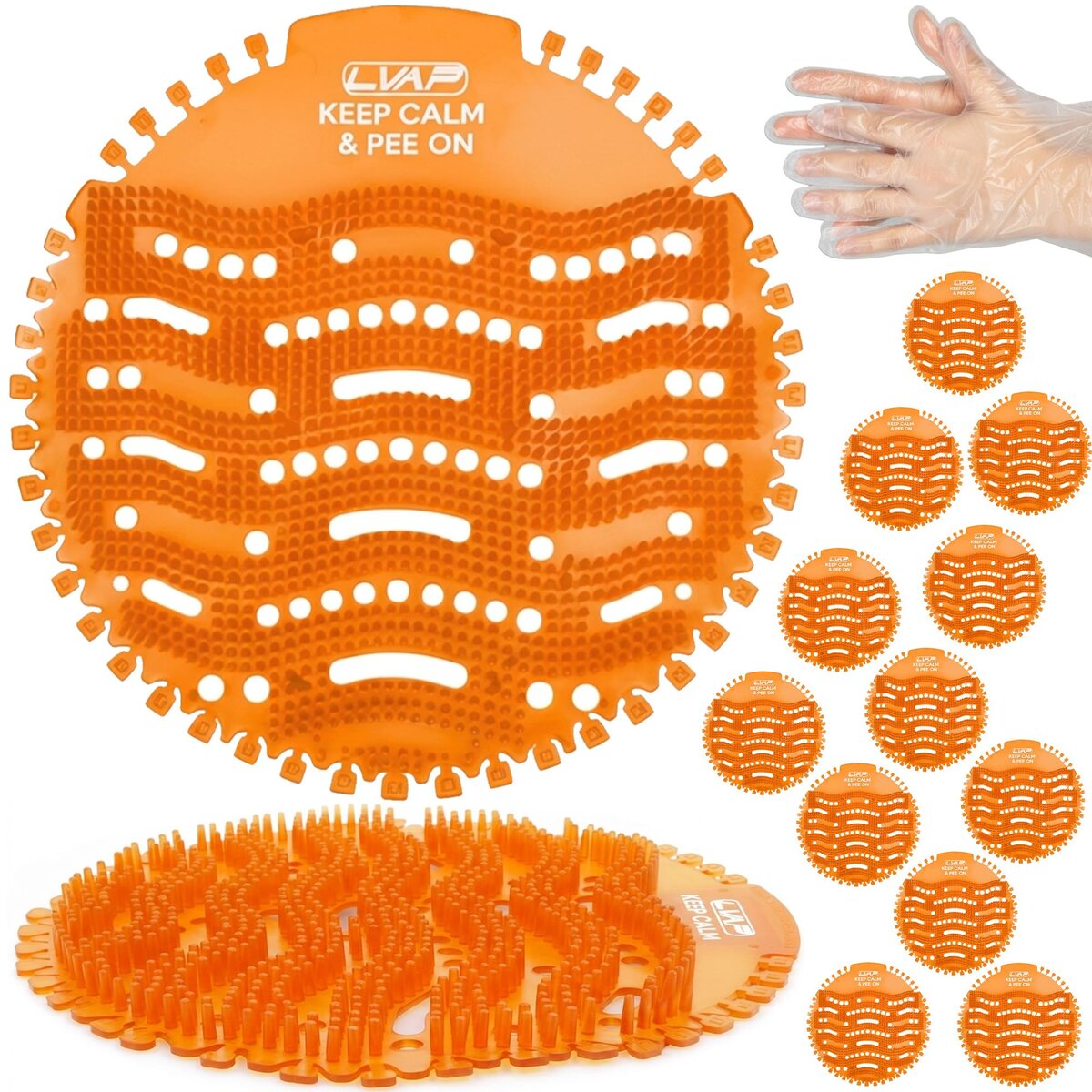 Urinal Screen Deodorizer + Gloves Orange 12-Pack