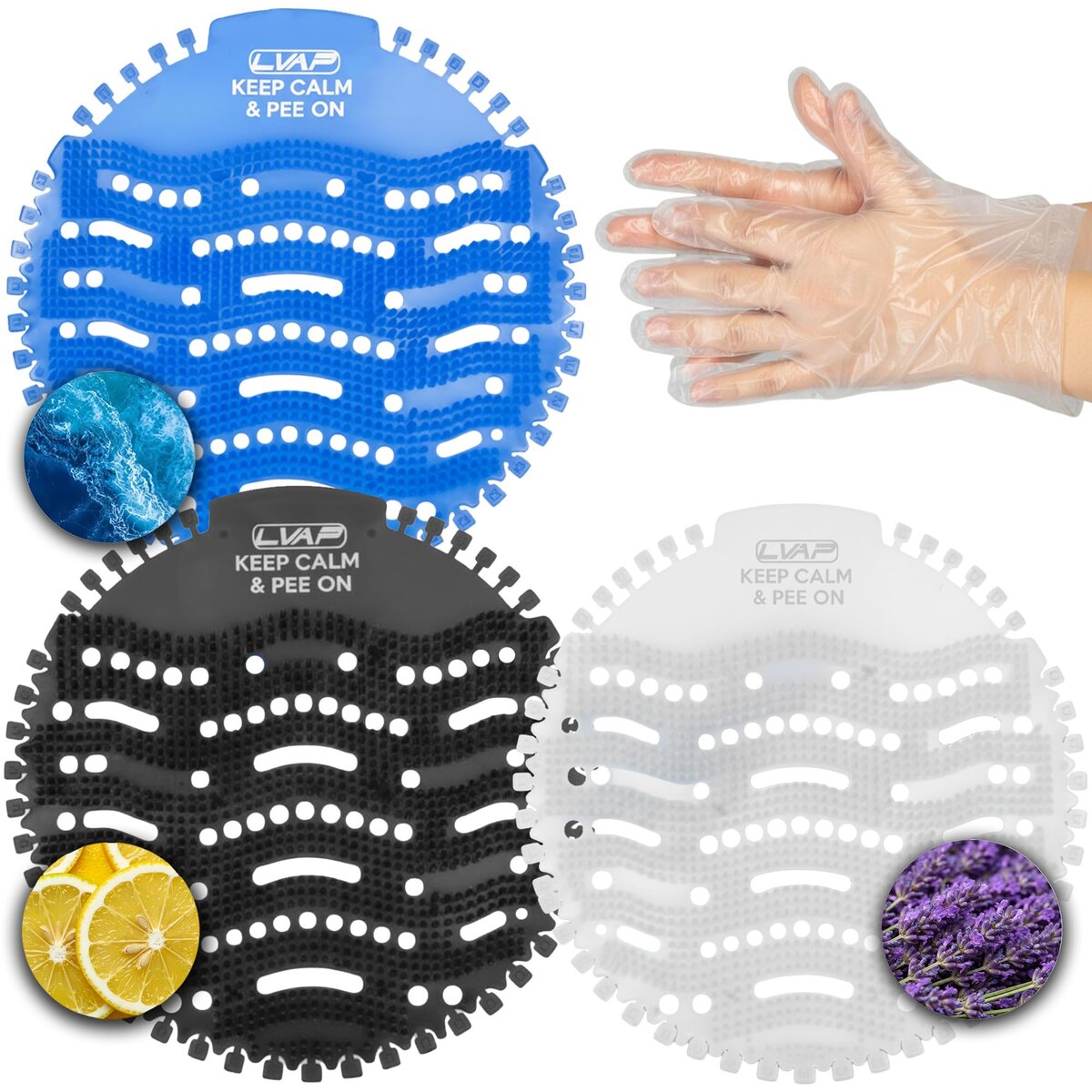 Urinal Screen Deodorizer Variety + Gloves 24-Pack